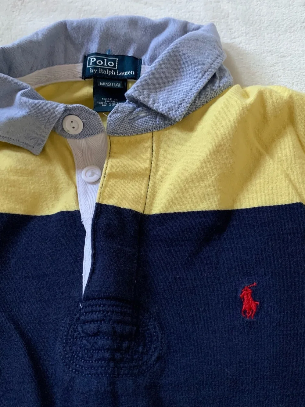 Ralph Lauren Cotton Navy and Yellow Striped Rugby Polo Size 12/14